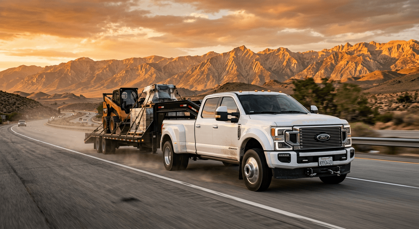 D&D Hauling truck with gooseneck trailer hauling cargo across California